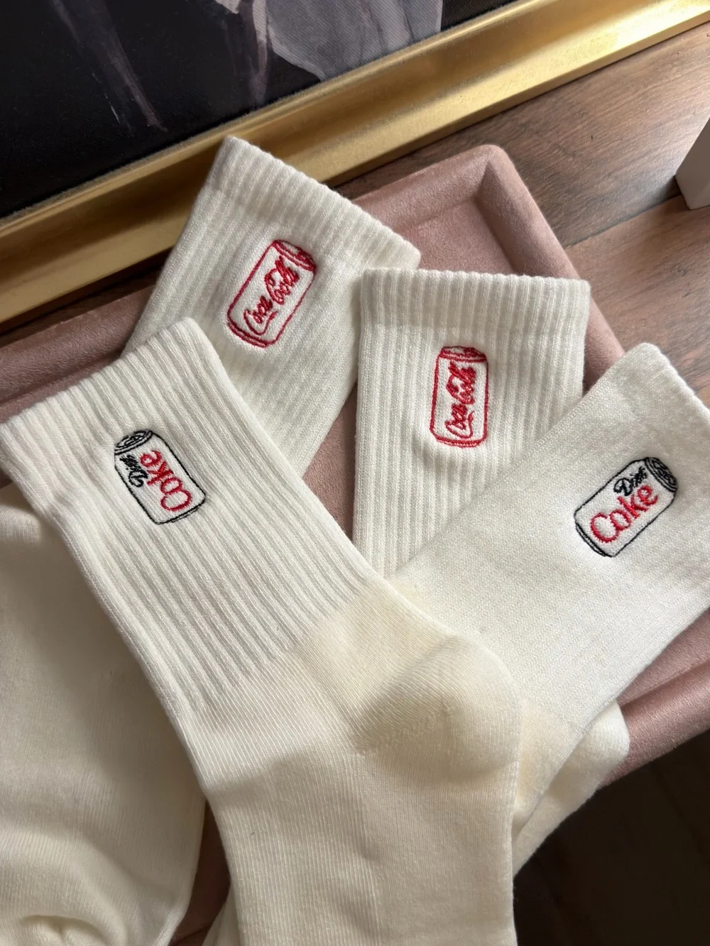 Diet Coke Embroidered White Crew Socks - Classic Logo